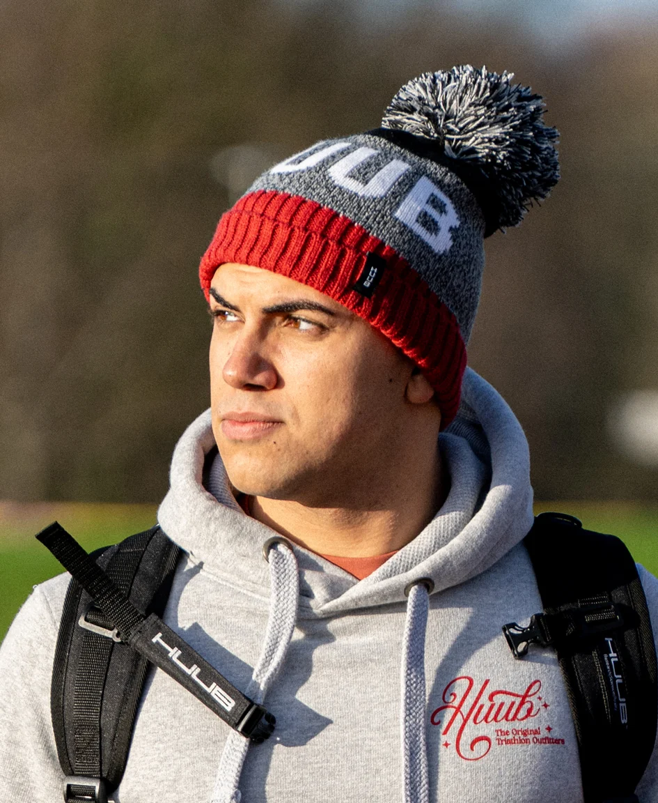 Bobble Hat - Black/Burgundy - Image 2