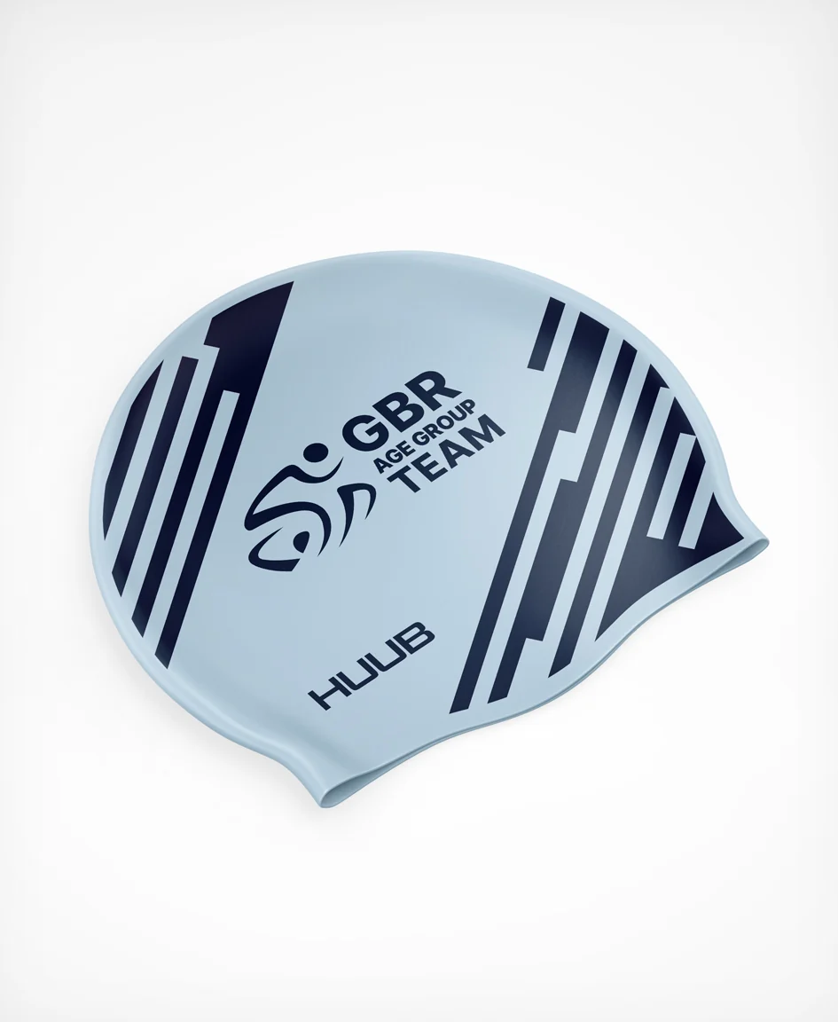 BTF Age-Group Silicone Swim Cap - Ice Blue/Navy - Image 2