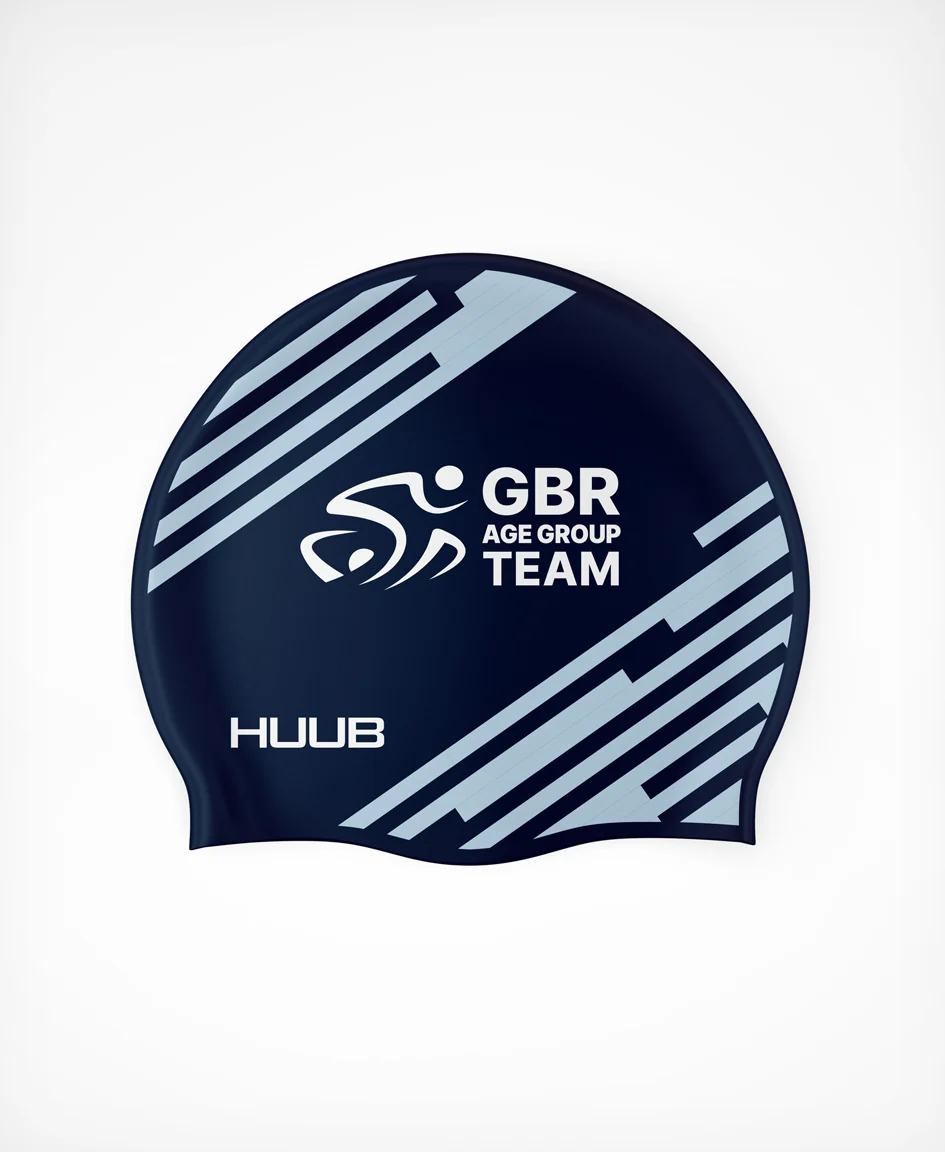 BTF Age-Group Silicone Swim Cap - Navy/Ice Blue