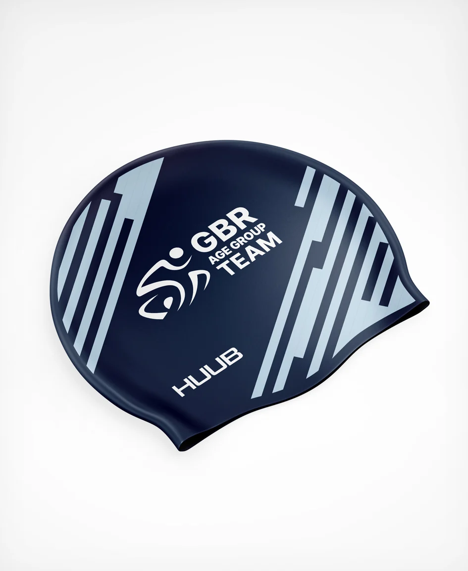 BTF Age-Group Silicone Swim Cap - Navy/Ice Blue - Image 2