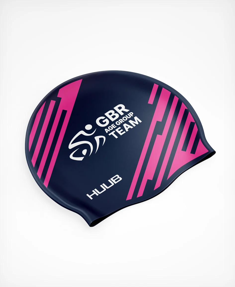 BTF Age-Group Silicone Swim Cap - Navy/Pink - Image 2