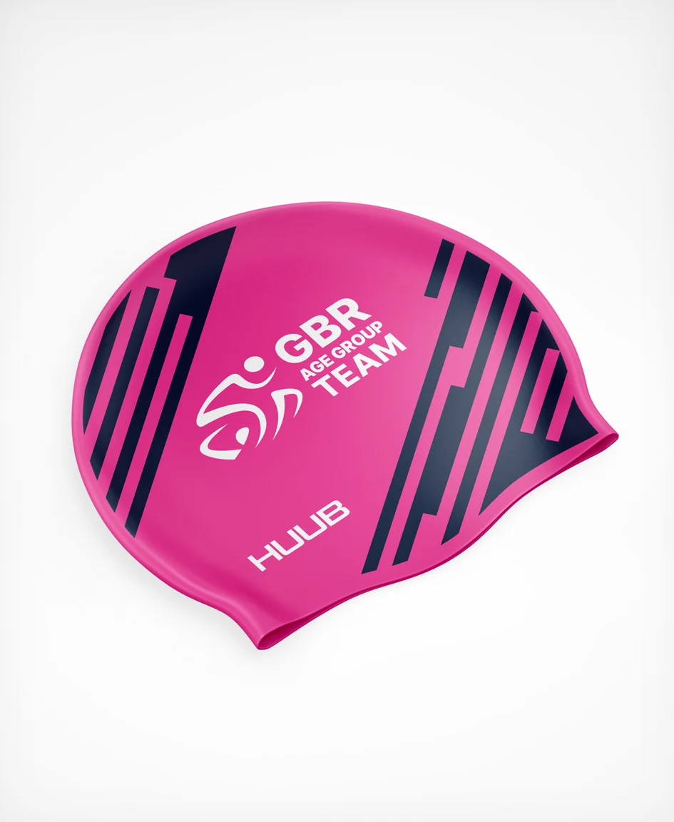 BTF Age-Group Silicone Swim Cap - Pink/Navy - Image 2